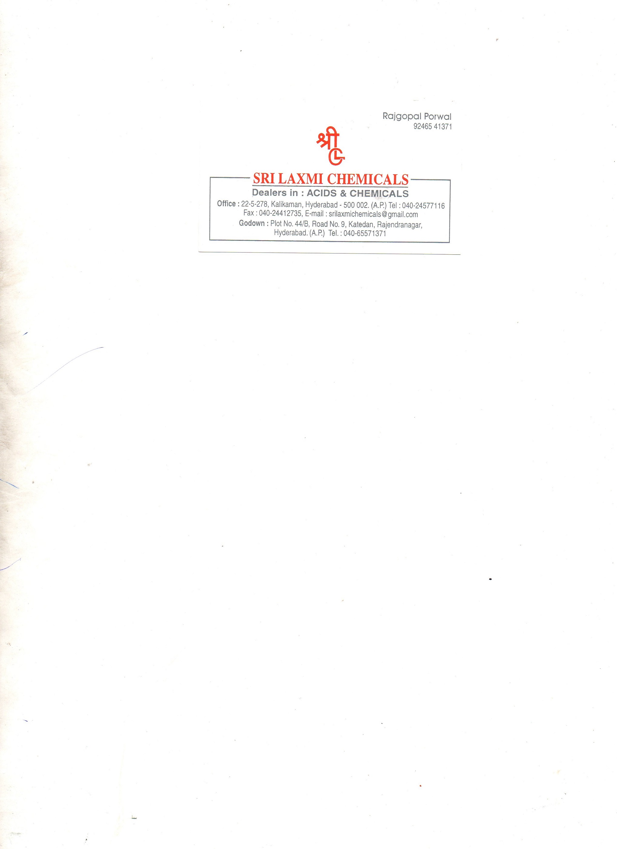 Sri Laxmi Chemicals Hyderabad